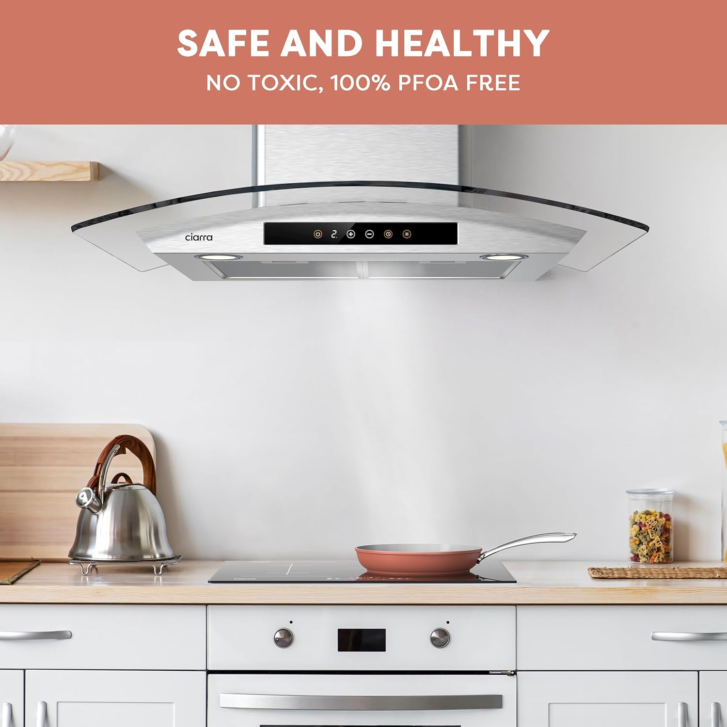 CIARRA Nonstick Ceramic Frying Pan, Non Toxic, PTFE & PFOA Free, Oven Safe & Compatible with All Stovetops, 10.2 Inches, Orange