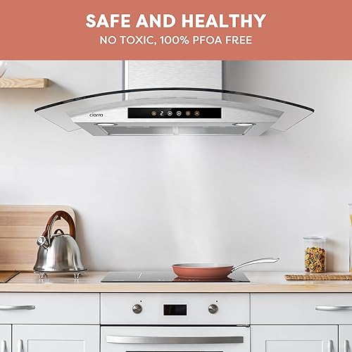 Miniatura 8 de CIARRA Sartén de cerámica antiadherente, no tóxico, sin PTFE ni PFOA, apto para horno y compatible con todas las estufas, 10.2 pulgadas, naranja