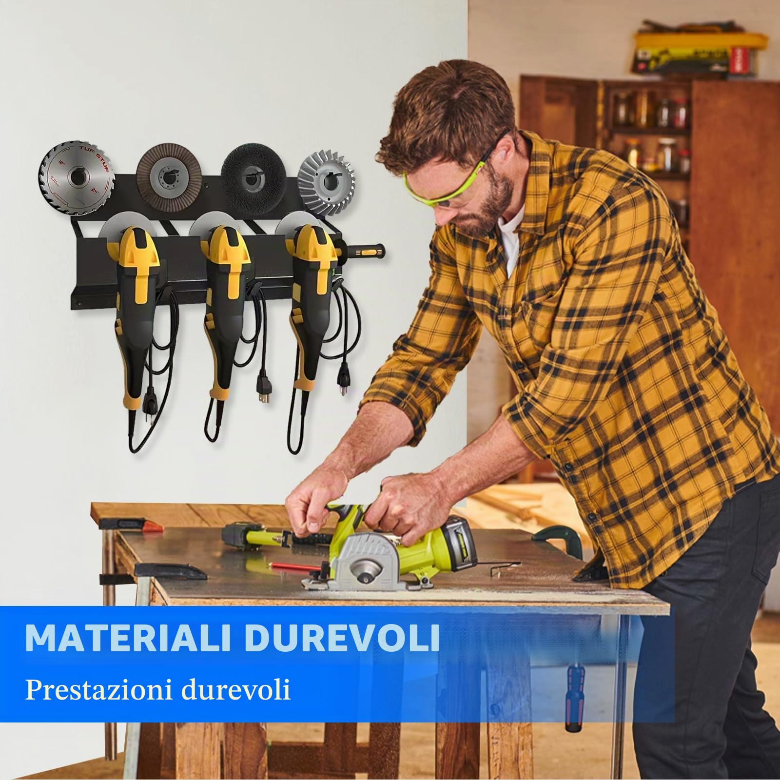 TWSOUL Supporto per smerigliatrice angolare, supporto da parete 2 in 1 con gancio per filo e supporto per disco smerigliatrice angolare, supporto per lucidatrice, metallo, versatile