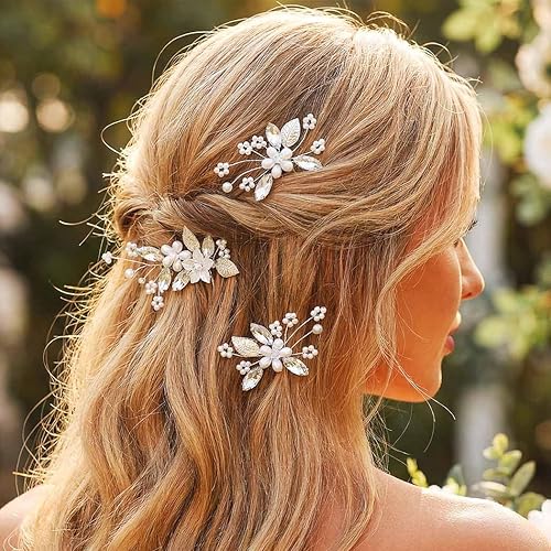 Miniatura 5 de Unicra Horquillas para el pelo de novia con flores de boda, pieza de pelo de perlas de cristal, accesorios para el cabello para mujeres y niñas