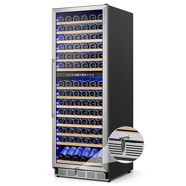 Wine Cooler Refrigerator 24 Inch, 180 Bottles Large Wine Fridge Dual Zones, Tall Freestanding/Built-in Wine Cellar Professional with Reversible Door Sliding Rail Shelves