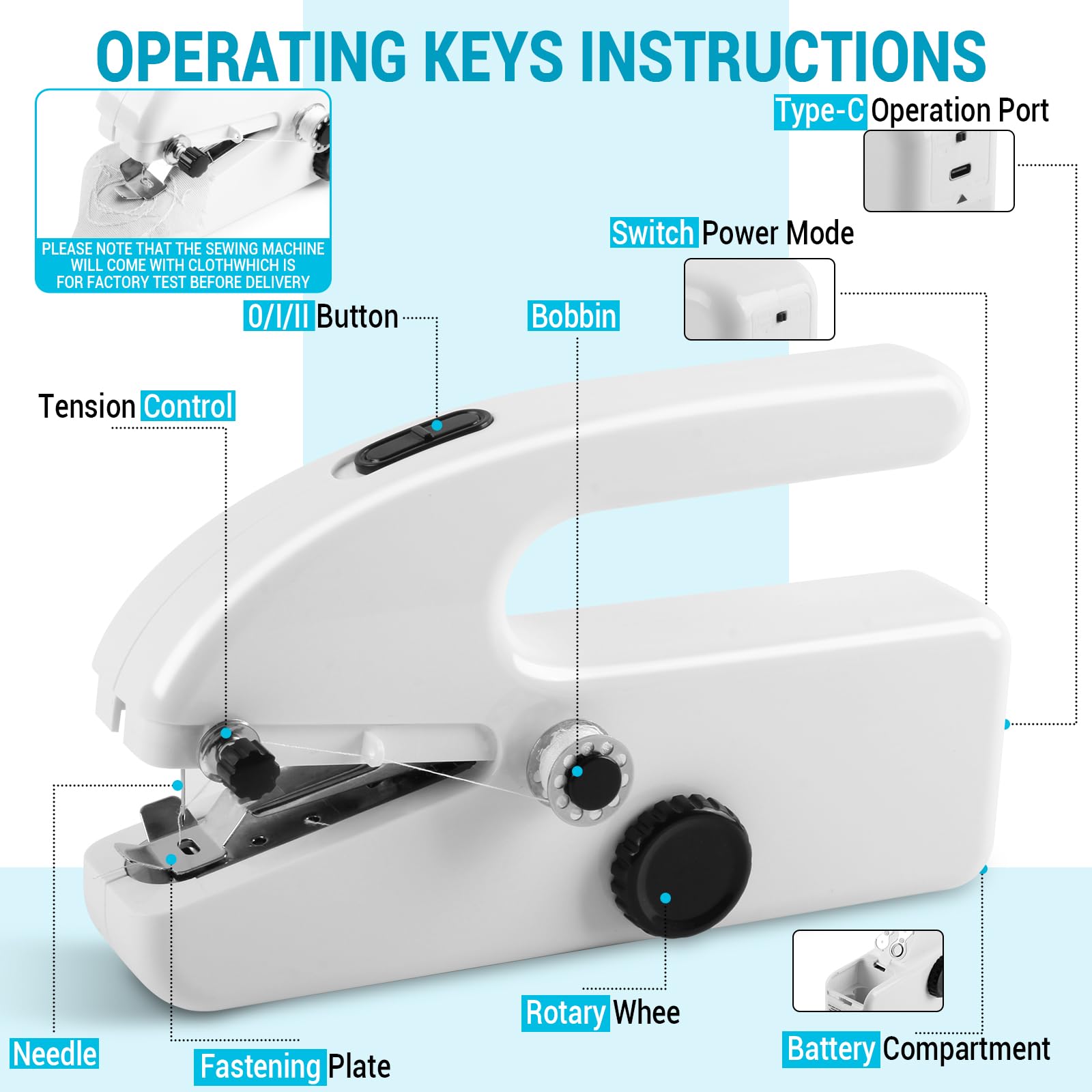 Máquina de coser a mano, mini máquina de coser eléctrica, portátil con caja de almacenamiento, accesorios de costura, 2 modos, ideal para principiantes y reparaciones rápidas de ropa y