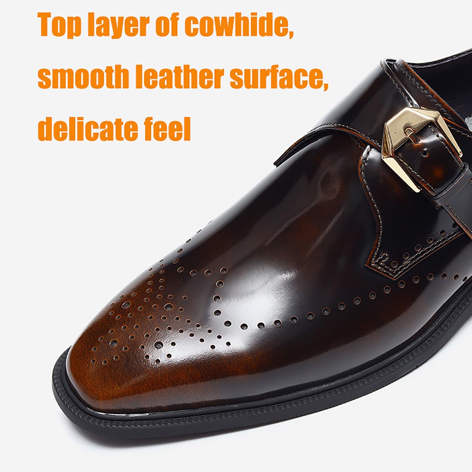 Scarpe da uomo in vera pelle con fibbia in metallo, punta a punta, stile casual Oxfords per matrimoni ed eventi formali