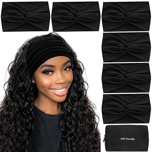 S&N Remille Diadema ancha bohemia para mujer, extra grande, elástica, antideslizante, accesorios para yoga, deportes, paquete de 6