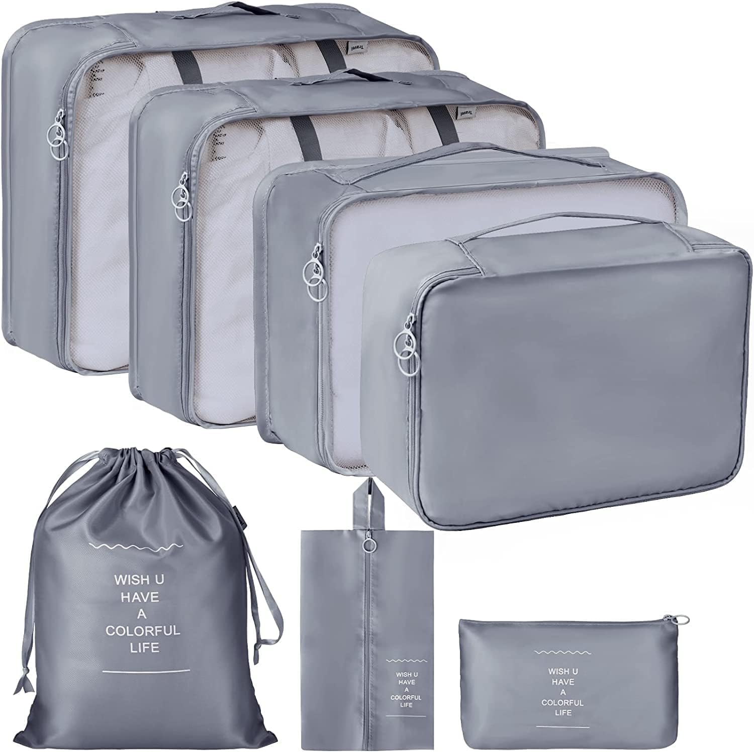 Kienlix 7 Set Packing Cubes for Suitcases Travel Essentials Luggage Organizer for Travel Accessories, Shoe Bag, Toiletry Bag, Laundry Bag, Travel Foldable And Lightweight (Grey)-picture-26