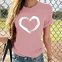 Vista 2 de Camisetas de manga corta con estampado de corazón para mujer, camisetas de ajuste regular, linda y divertida, ropa de regalo 2023
