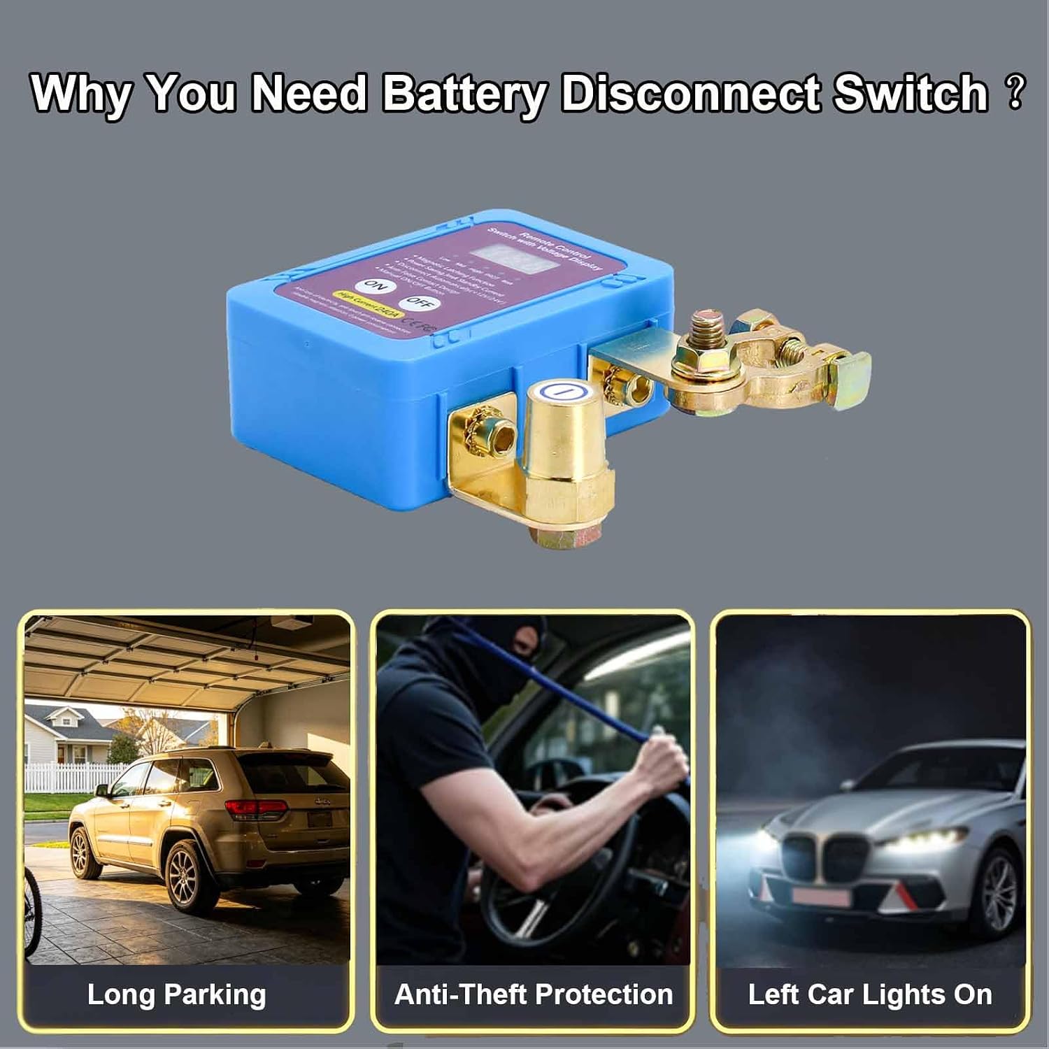 Remote Battery Disconnect Switch 12V 240A, Wireless Battery Kill Switch, Dual Remotes, LED Voltage Display, Anti-Theft Battery Cut Off for Car RV Truck ATV Boat (Blue)
