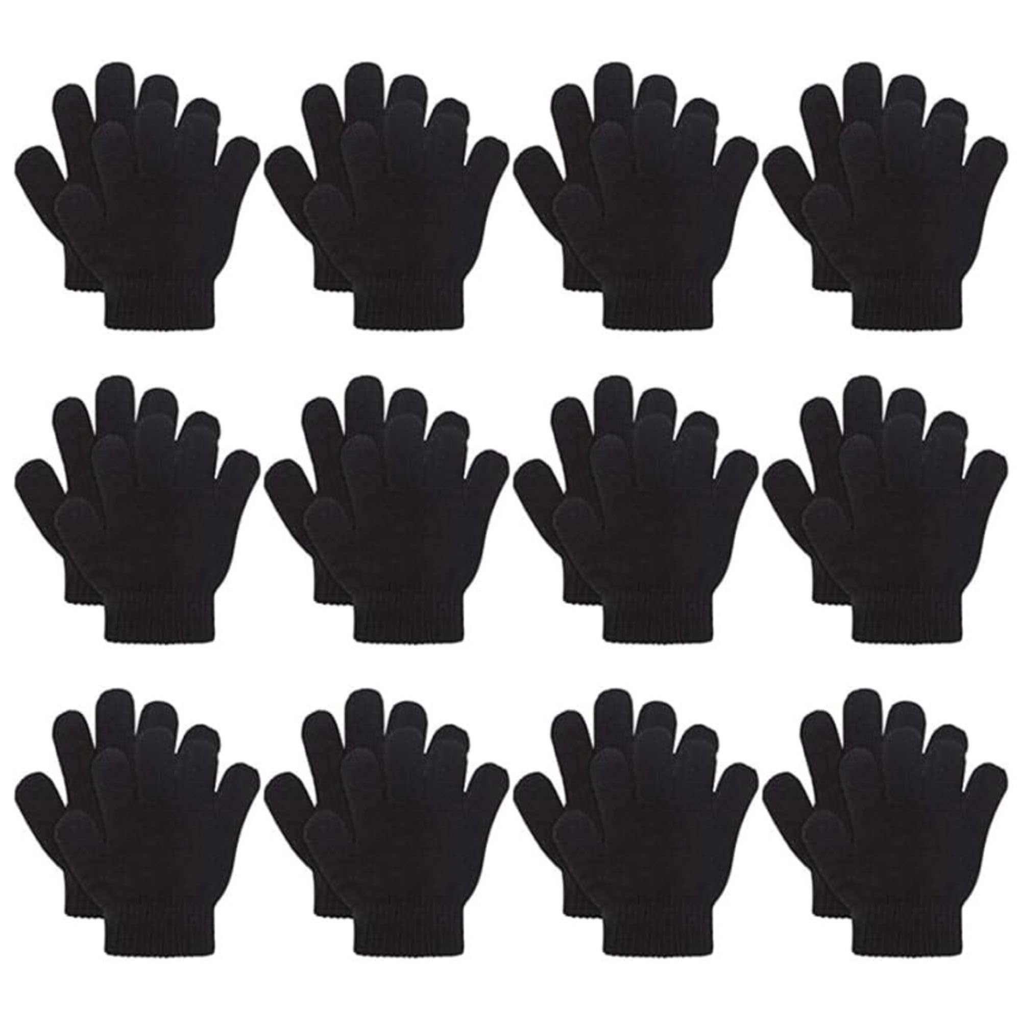 Panzy Boys Black Magic Glove 12 Pairs Kid's Winter Magic Gloves Children Stretchy Warm Magic Gloves Or Girls Knit Gloves (Black Magic Glove)
