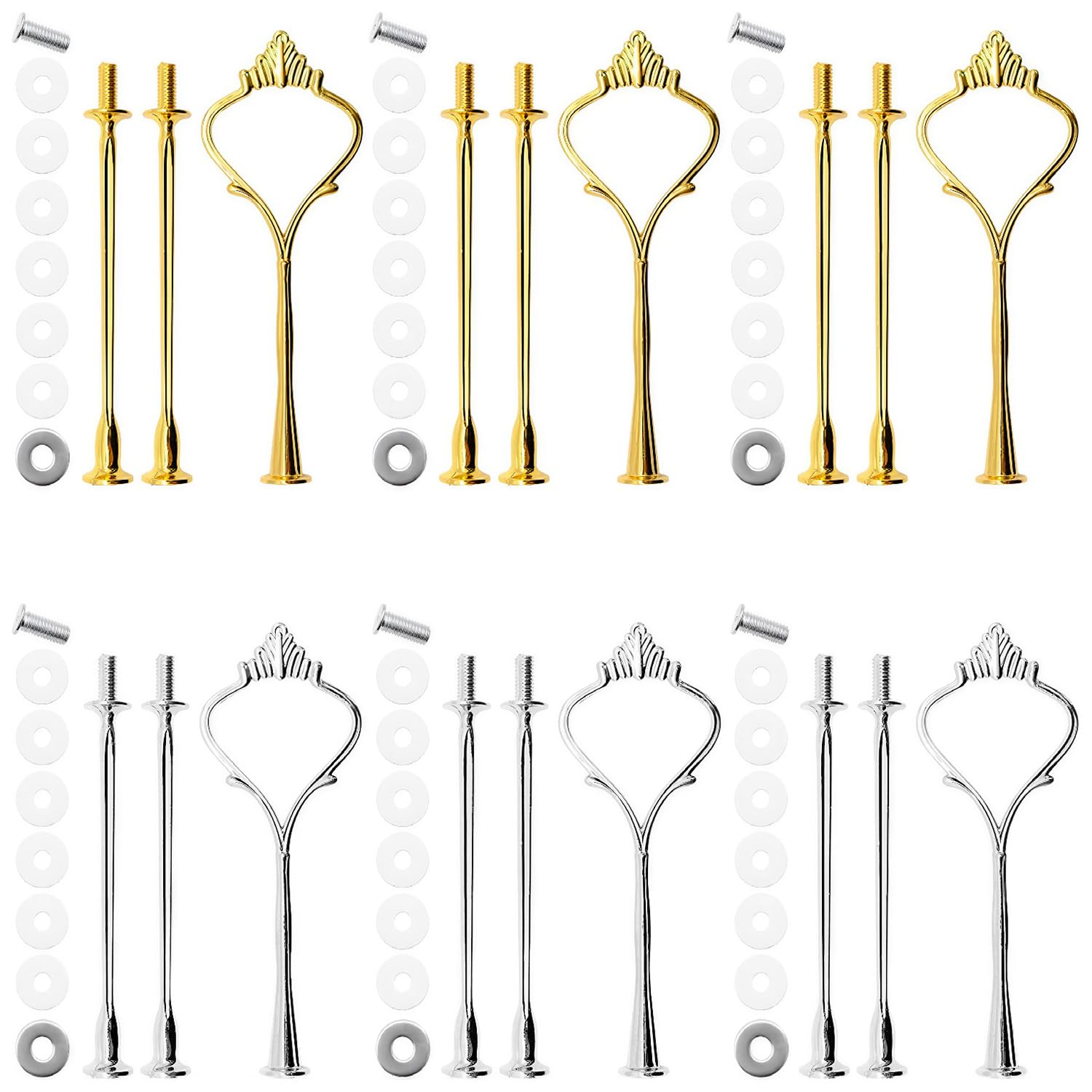 Tabanzhe 6 Sets Cake Stand Fittings Kit 3 Tier Cake Stand Hardware,Zinc Alloy Tiered Tray Hardware,Cupcake Dessert Platter Stand Holder for DIY Wedding Party Afternoon Tea(Gold and Silver)
