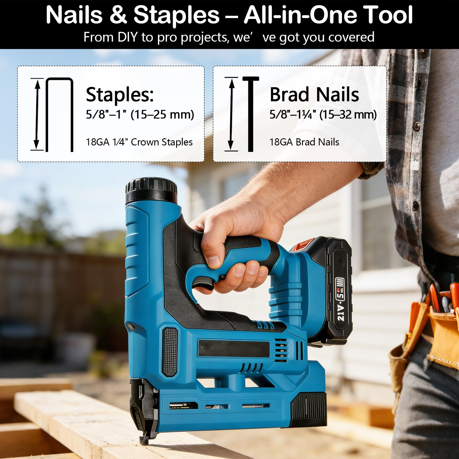 Chiodatrice graffatrice a batteria 2 in 1, con 2 x 2,0 Ah compatibile Makita 18V, chiodatrice 18GA con borsa e 1000 chiodi e graffe, profondità regolabile, per legno e fai da te