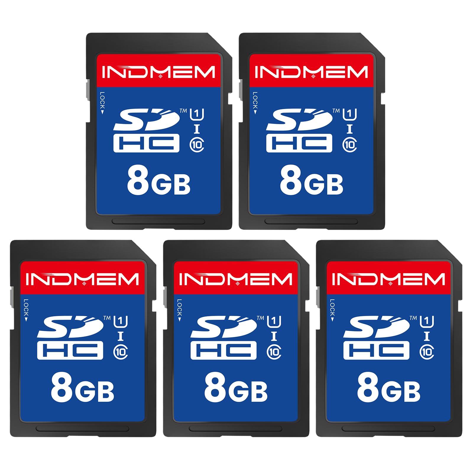 INDMEM SD Card 8GB 5 Pack