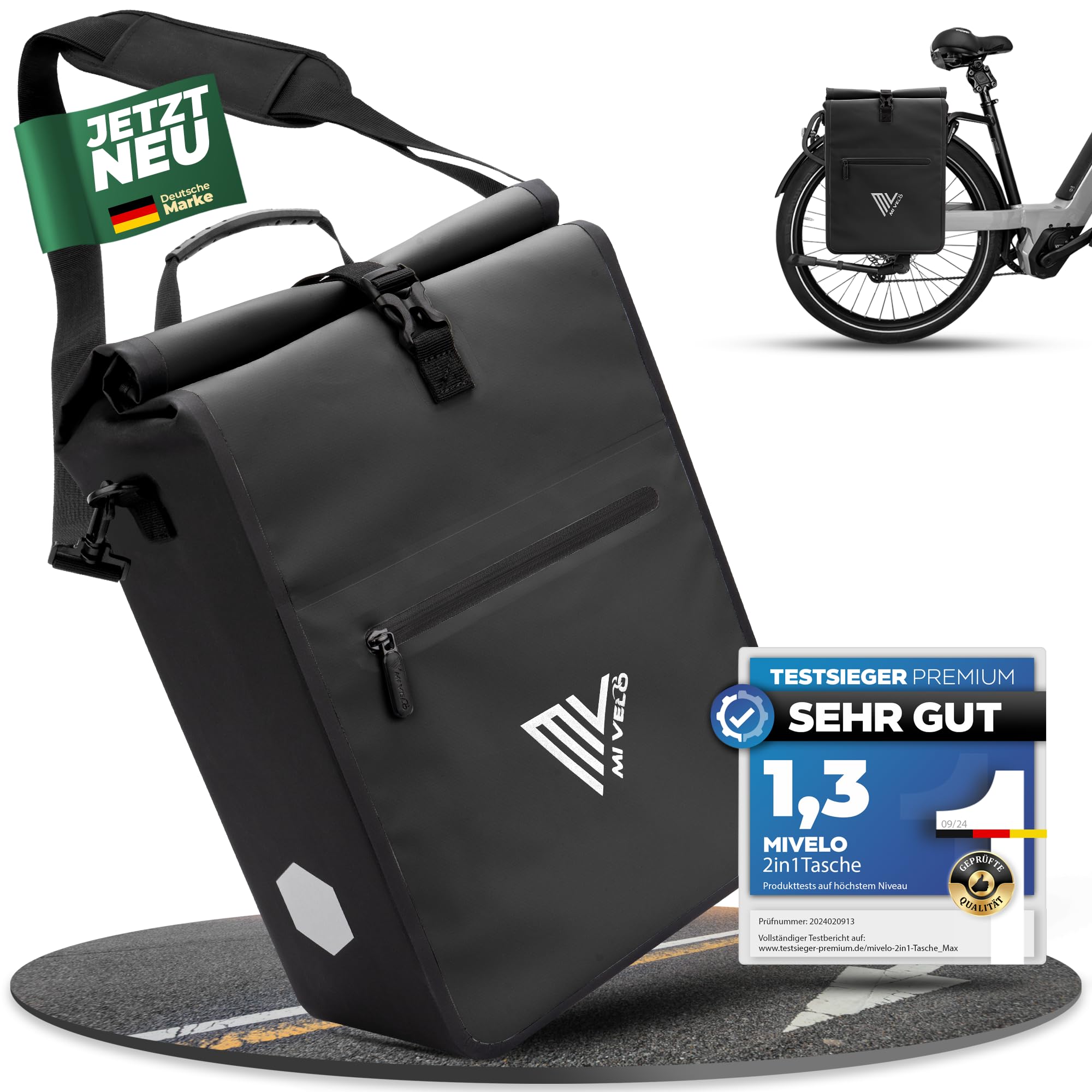 MIVELO 2in1 Fahrradtasche für Gepäckträger Gepäckträgertasche 100% wasserdicht Fahrrad Tasche für Gepäckträger (Schwarz, 25L)