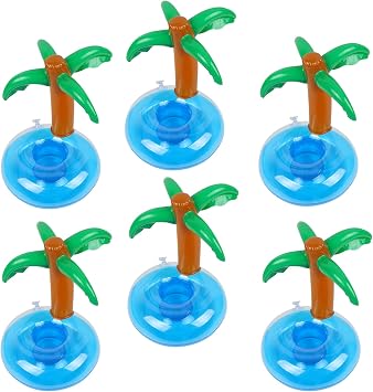 LIYDE 6 Pack Palm Tree Inflatable Drink Holder Floaties for Pool Party Accessories