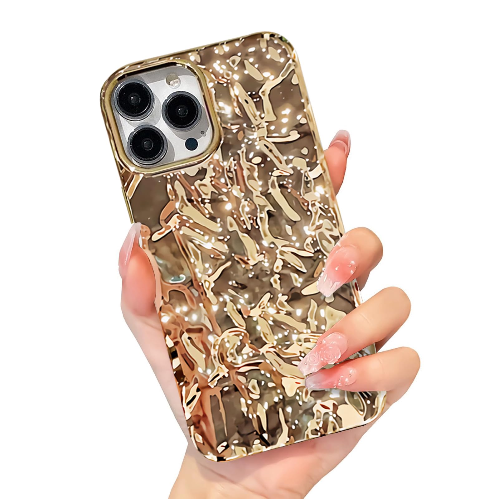 Compatible for iPhone 16 Pro Max Case Cute Glitter Fashion Women Girly Luxury Tin Foil Pleated Design Phone