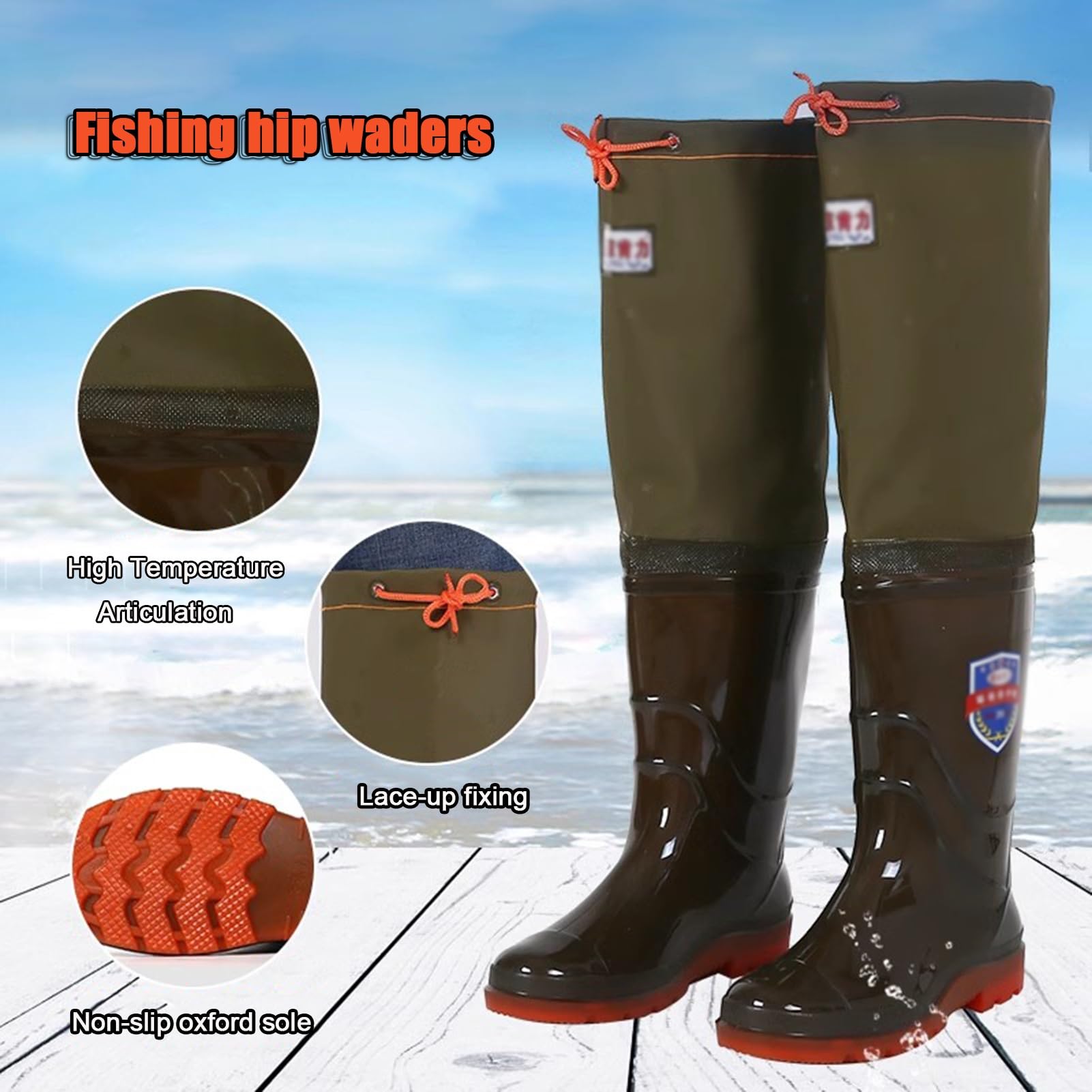 Wodoodporne wodery, Wodery wędkarskie Wodery wędkarskie męskie z butami, 60 cm wysokości, podeszwy PVC typu Oxford, buty myśliwskie brodzące(10.5)