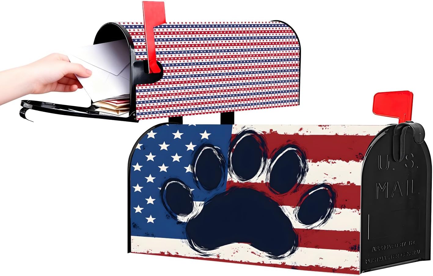American Flag with a Paw Print & Stars Stripes Mailbox Covers Magnetic Standard Size 21x18 Inch, Patriotic Mail Box Wraps for 4th of July Independence Day, Post Letter Box Cover for Garden