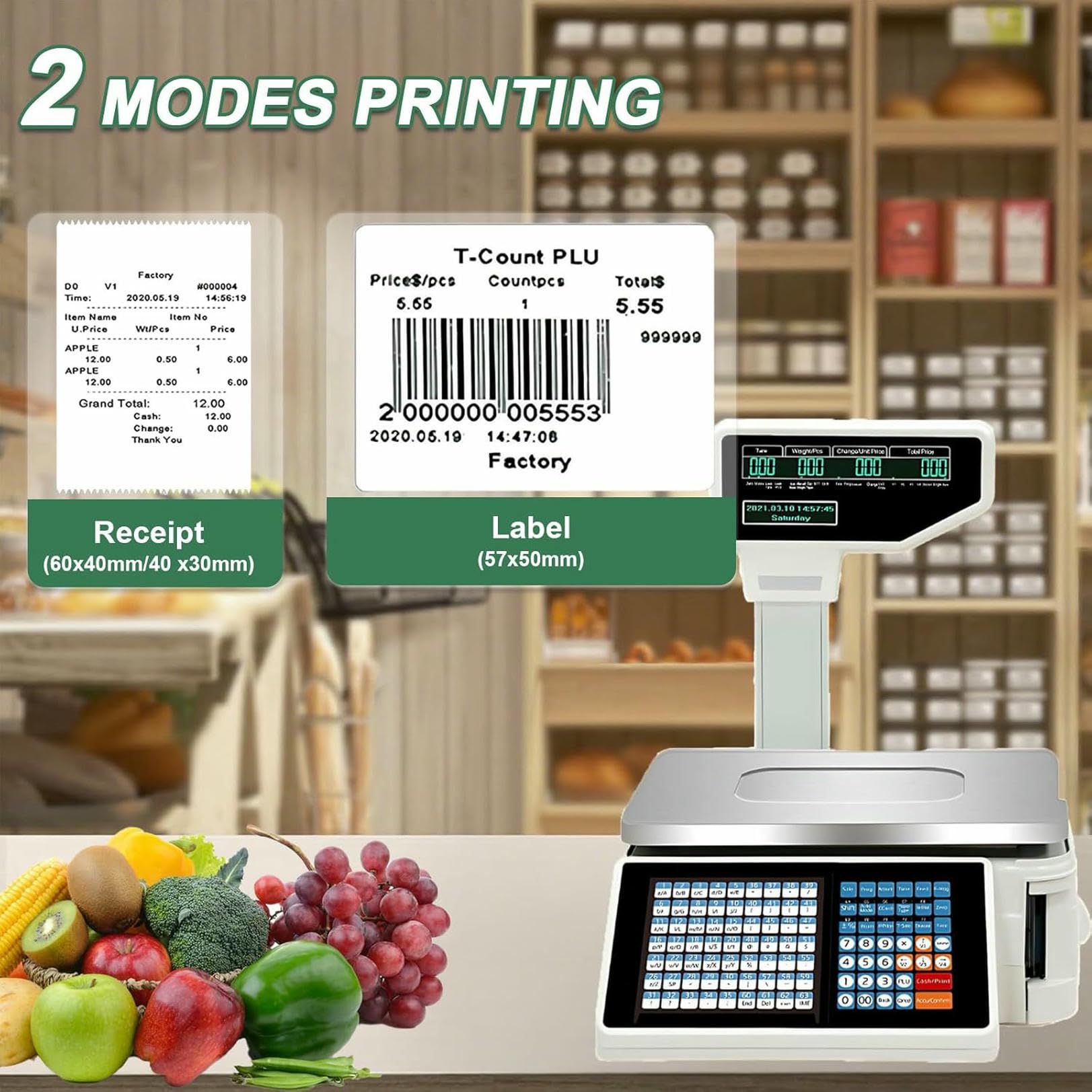 Bilancia Digitale per la Stampa di Etichette dei Prezzi/Bilancia per Il calcolo dei Prezzi, Bilancia Digitale Commerciale per Il conteggio per supermercati 30 kg + Scanner