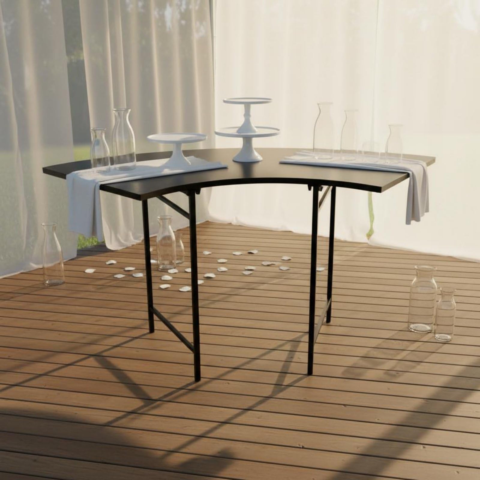 Mesa Postres en S Estilo Elegante Mesa Postres Curva Reutilizable Kit Candy Bar para Bodas, Celebraciones Al Libre, Negro
