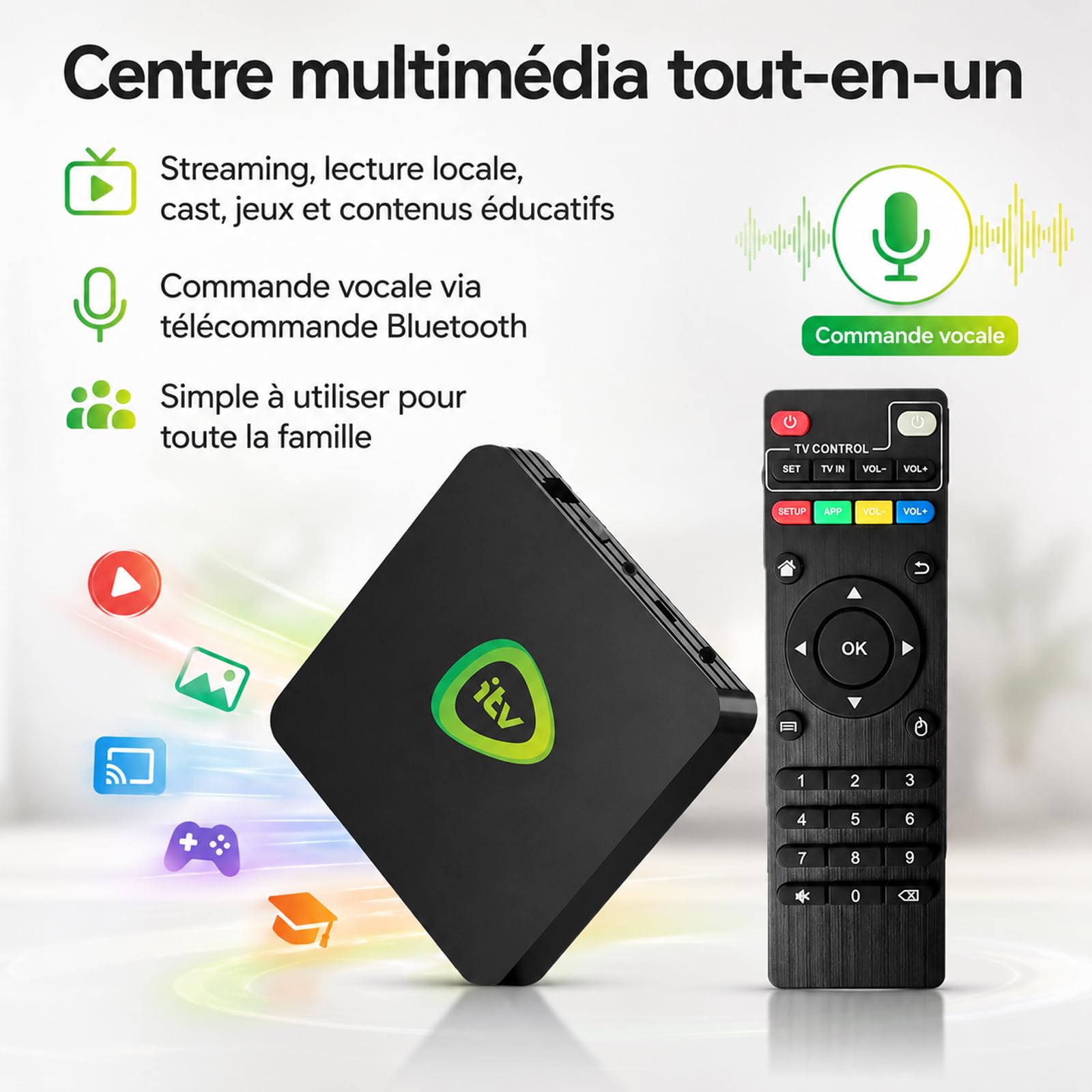 Adaptateur d'affichage Boîtier réseau Android Lecteur multimédia Décode vidéo Jusqu’à 4K 60 Images par Seconde Noir