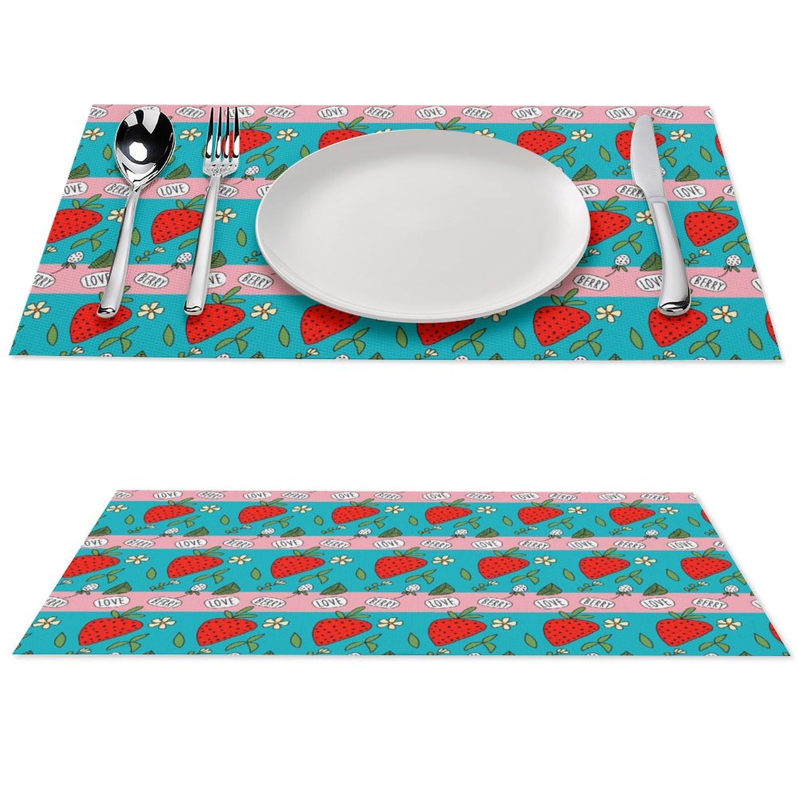 Strawberry Pattern Placemats Set of 4 PCS Washable Table Runner 18" X 12" Place Mats for Kitchen Party Dining Decoration