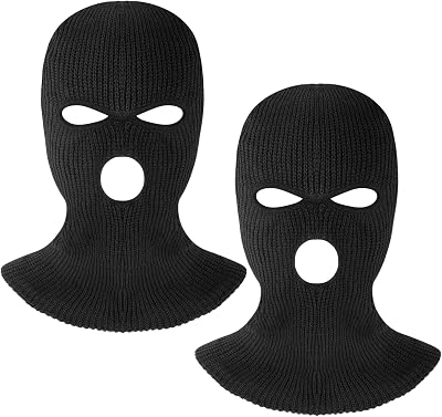 3 Hole Knitted Full Face Cover Ski Mask for Men, 2PCS Thermal Winter Warm Knit Beanie Balaclava for Outdoor Sports Black