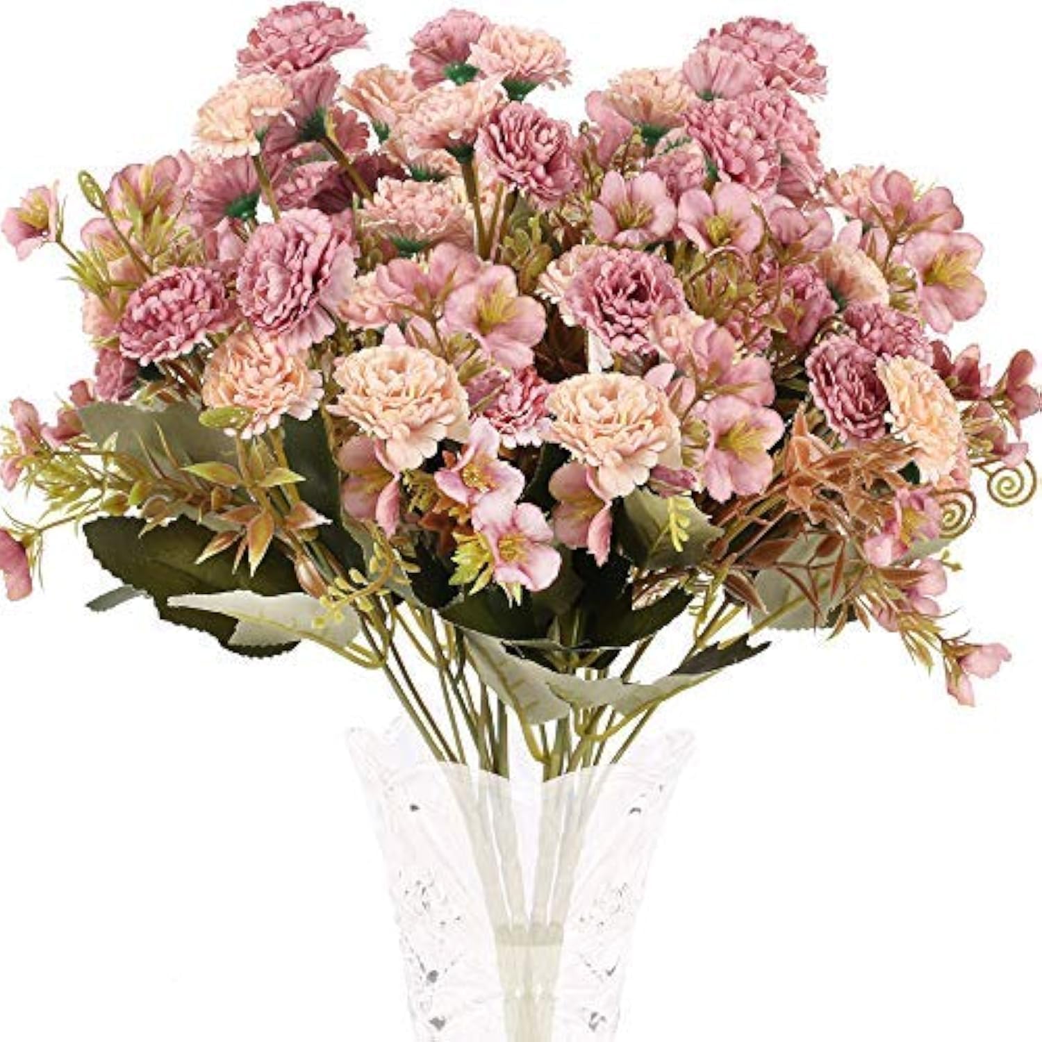 Minnhua 4pcs Ramo de Flores Artificiales Claveles de Seda 5 Rama con 11 Flor Peonía Pequeña Vintage Flores Artificiales Decoracion Jarrones para Hogar Boda Centro de Mesa Interior Floral Color Rosa
