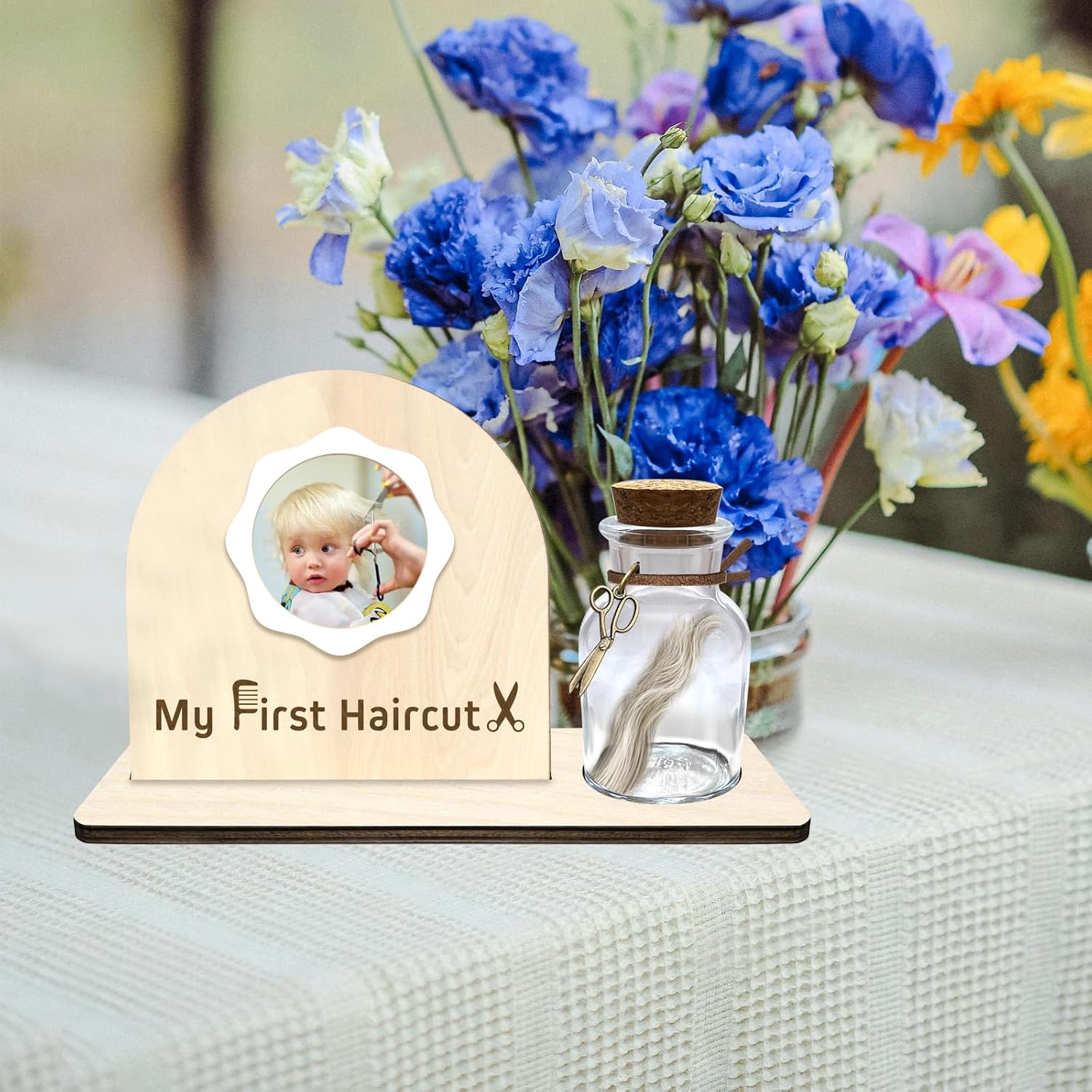 First Haircut Curl Keepsake Jar，Personalized First Curl Baby's First Lock of Hair，My First Haircut Keepsake，Custom First Haircut Photo Gift (semicircle1) image 2