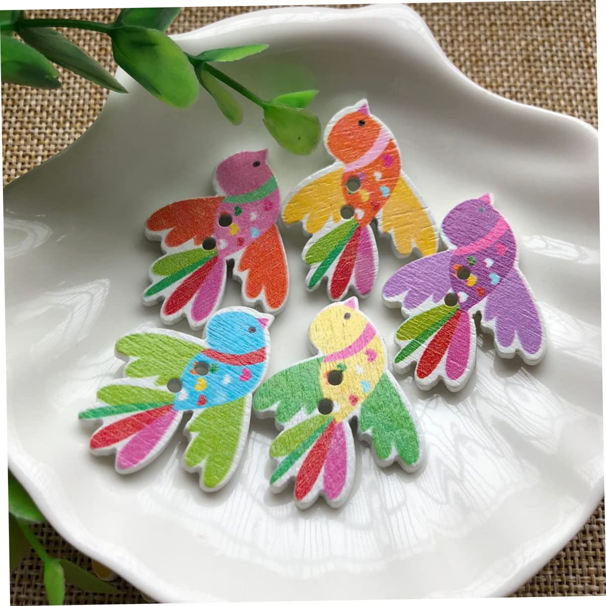 100 Stück Holzknöpfe In Vogelform – Bunte 2-Loch-Knöpfe Zum Nähen, Basteln & Scrapbooking