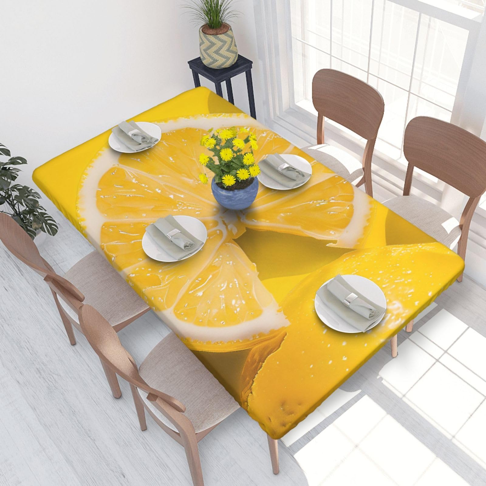 WPKJU Yellow Lemon Printed Tablecloths 4ft Rectangular Table Covers Washable Polyester Decorative Table Cloth for Dining Table Picnic Wedding