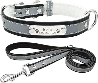 Senristar Personalisierte Reflektierende Hundehalsband und Leine Set,Benutzerdefinierte Eingraviert Warmes Futter Hundehalsband mit Namensschild für Kleine,Mittlere,Große Hunde & Katzen product image