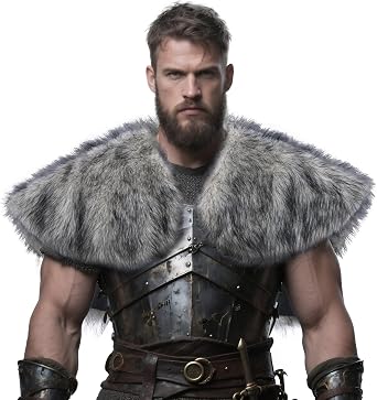 Viking Fur Shawl for Men Medieval Faux Shoulder Wrap Collar | Renaissance Fur Cloak Collar Mantle Cape, Halloween LARP Cosplay Costume, Fantasy