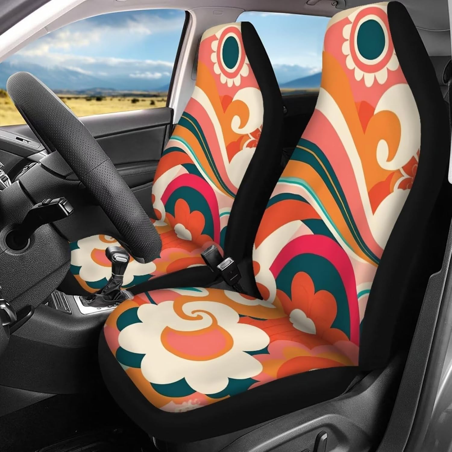 PinUp Angel Colorful Floral Print Car Seat Covers Full Set, Floral Seat Covers for Cars, Car Seat Protector, Car Seat Covers Front Seats and Rear Fit for Most Cars