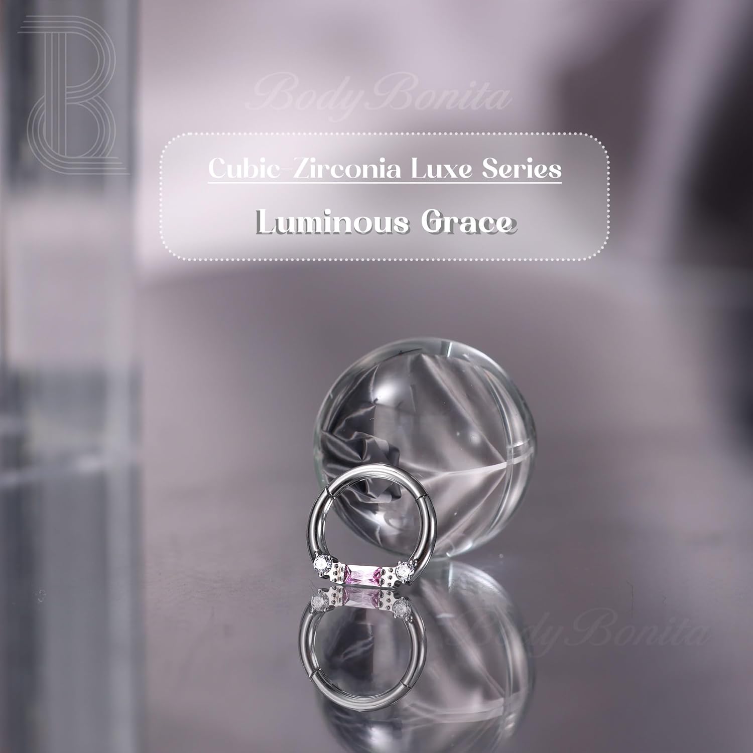 BodyBonita 16G Septum Rings Jewelry - Cubic Zirconia Luxe 316L Stainless Steel Hinged Nose Rings Hoops for Women Conch Piercing Jewelry Tragus Daith Helix Earring 14K Gold Plated/Silver 8 mm/10 mm - Image 3