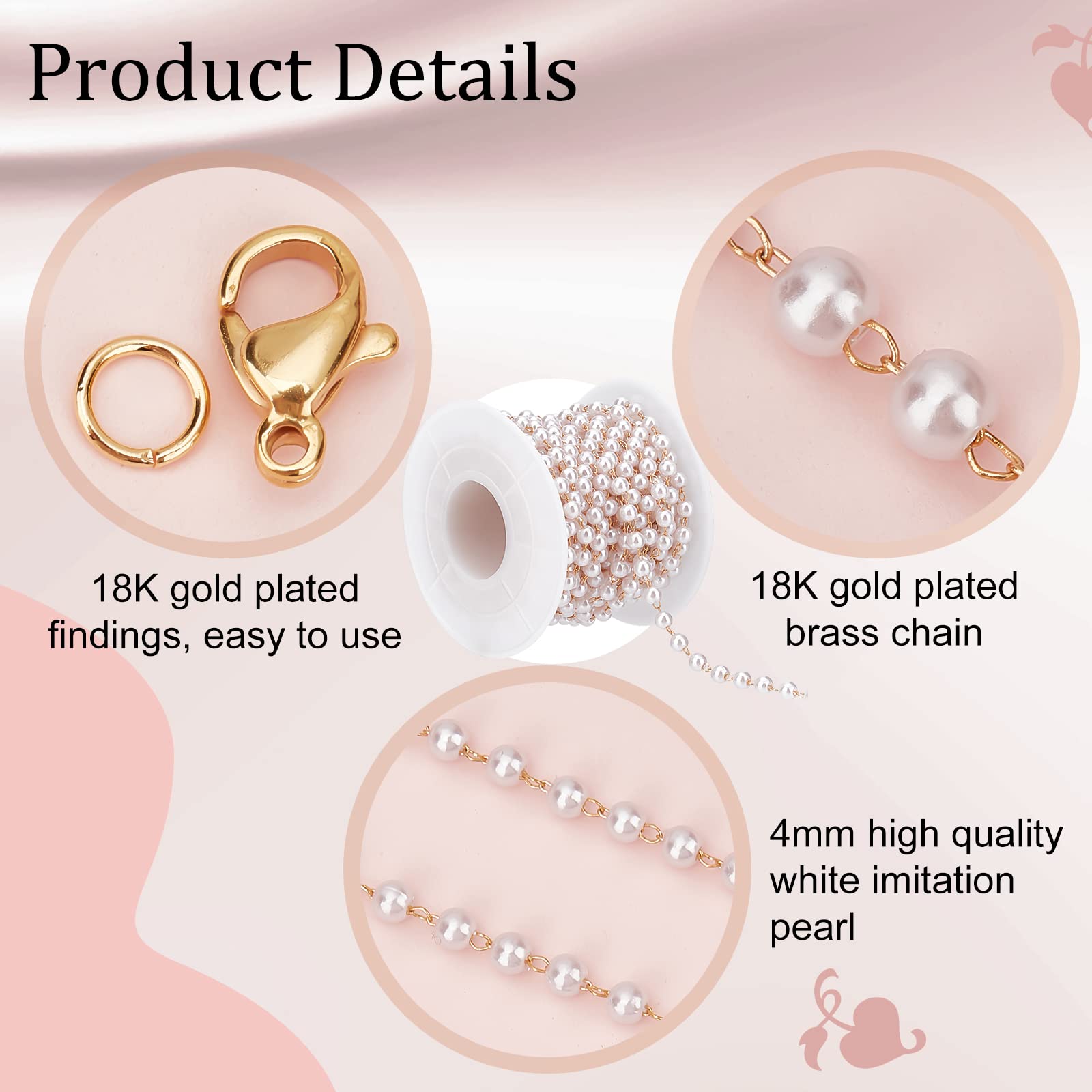 Beebeecraft 1 Rouleau De 16.4 Pieds/5 M De Chaîne à Bijoux En Acier Inoxydable Plaqué Or 18 Carats Avec 304 Fermoirs Mousquetons Et 10 Anneaux De Jonction