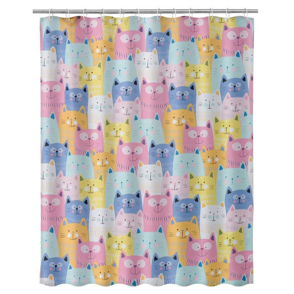 D'CASA Cortina Baño Gatos Moderno Poliester, 180x200 cm