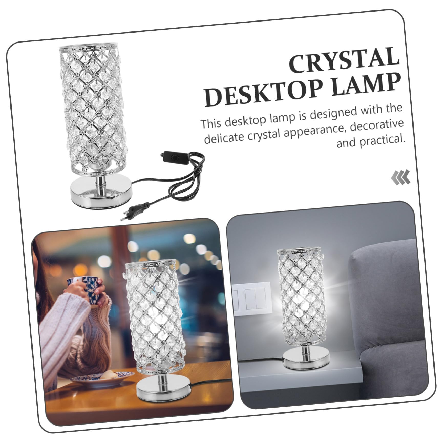 Gatuida Lámpara de Mesa de Cristal Decorativa para Salón con Luz Diseño Simple y Estructura Práctica Lámpara Interior con Interruptor y Enchufe Europeo