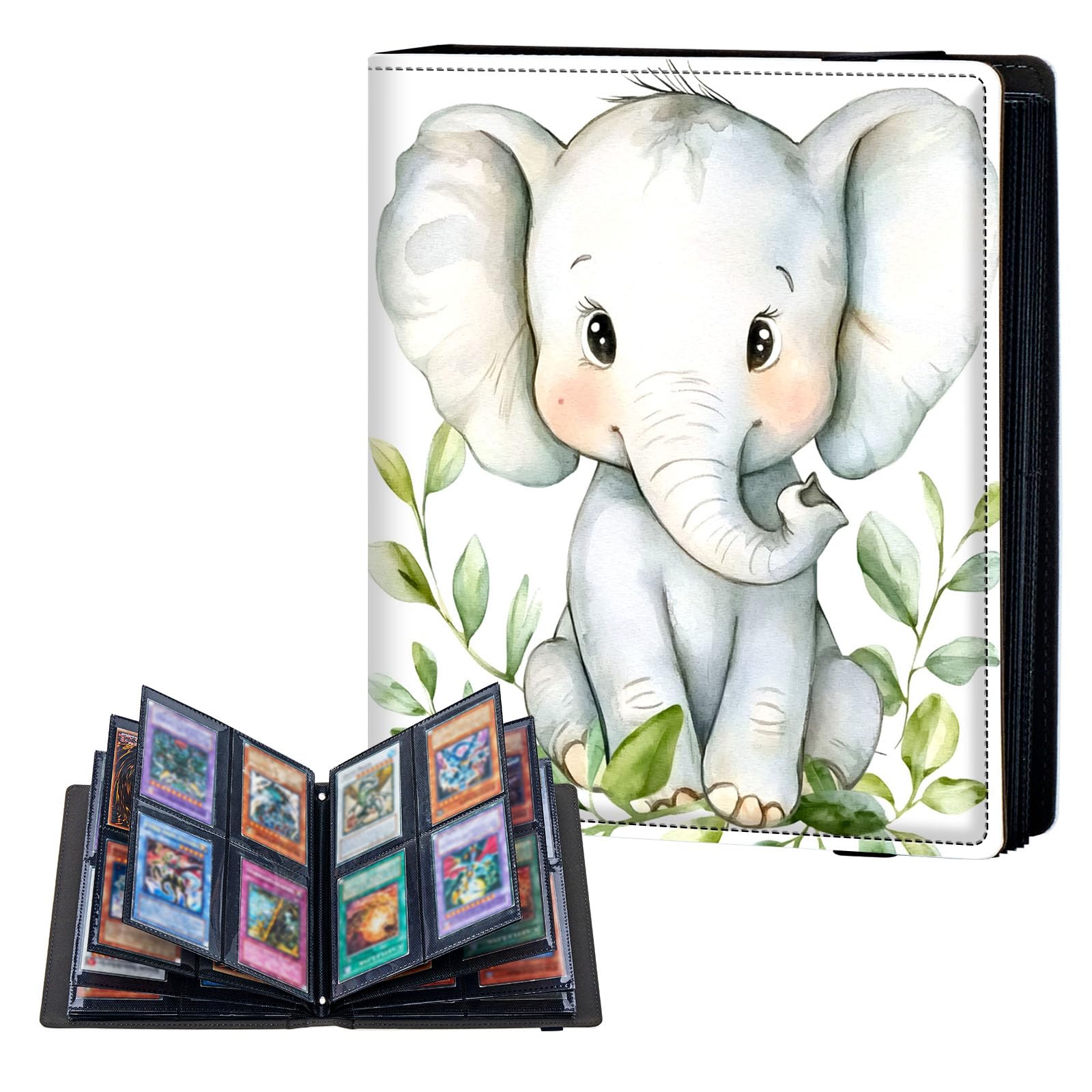 ETLKJVBL 4 Pocket Trading Card Binder, Card Collection Binder for TCG, MTG, Sports Cards, Baseball, Cute Elephant Trading Card Book Holder for Collectors, Top Loader Binder