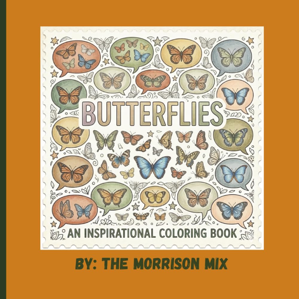 Butterflies: A Cozy Butterflies and Blooms Coloring Book: Easy and Bold Square Designs for Stress Relief, Mindfulness, and Alcohol Markers
