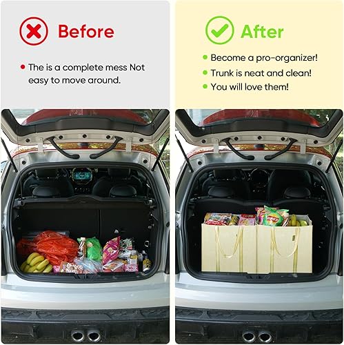 Miniatura 4 de BALEINE Paquete de 4 bolsas de comestibles reutilizables con parte inferior reforzada, bolsas plegables resistentes (beige)