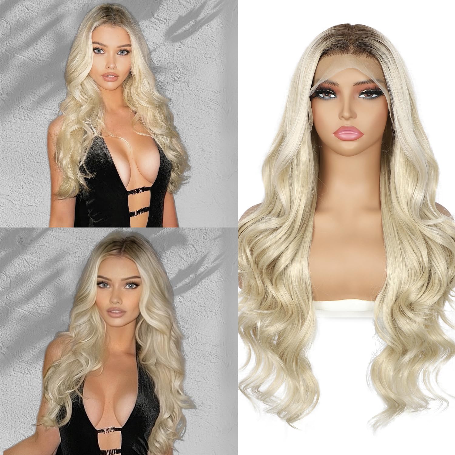 SOMIARIK Ombre Blonde Lace Front Wig 13x4 Synthetic Body Wave Lace Front Wigs Pre Plucked with Baby Hair 150% Density Party Date Daily Wear Natural Looking 26 inch