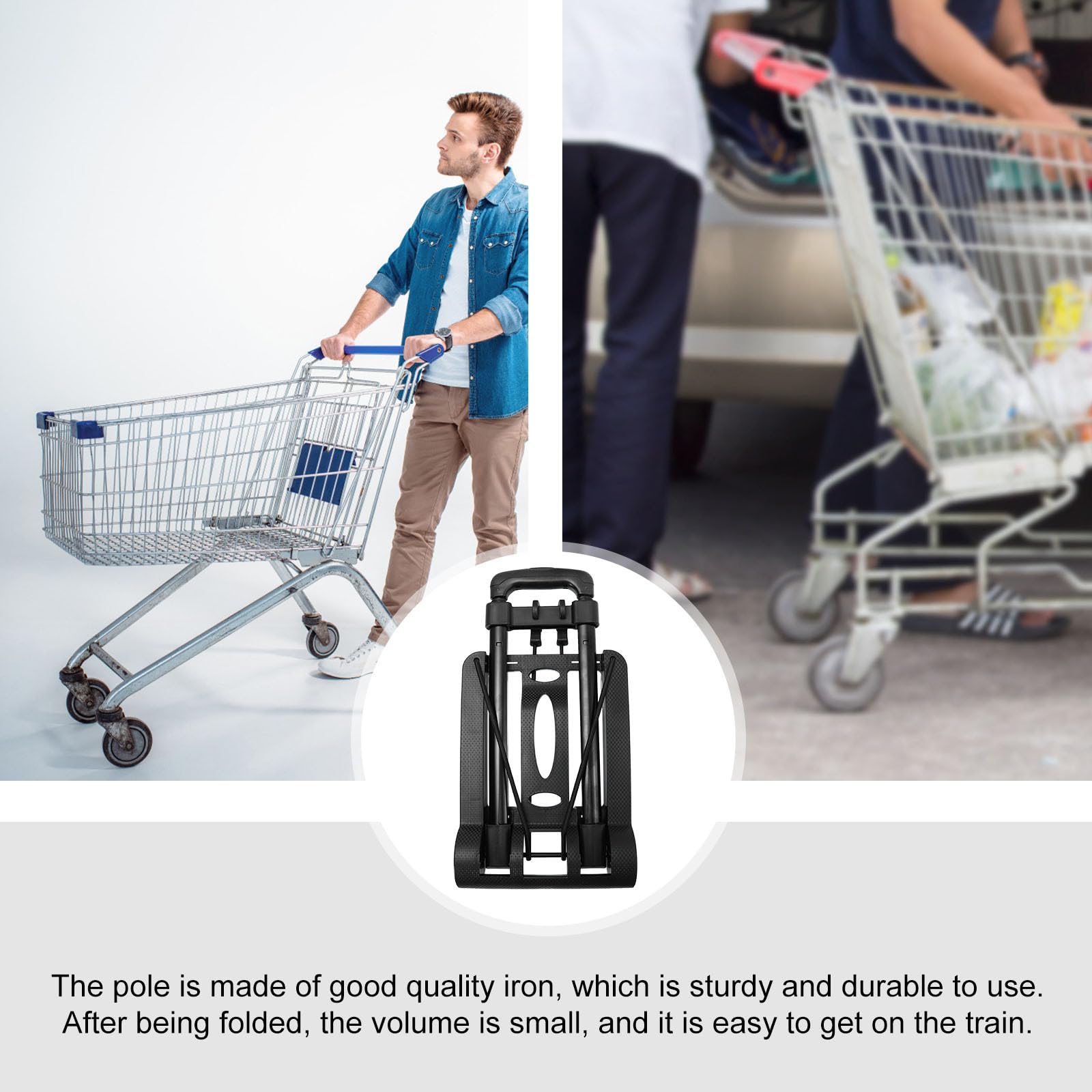 Carrello Pieghevole per Bagagli Nero in Ferro, Pp e Pvc