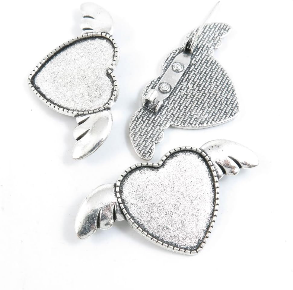 140 Pieces Jewelry Making Charms Antique Silver Tone for Necklace Pendant Bracelet Y2DI2 Pinback Brooch Heart Cabochon Setting Blank