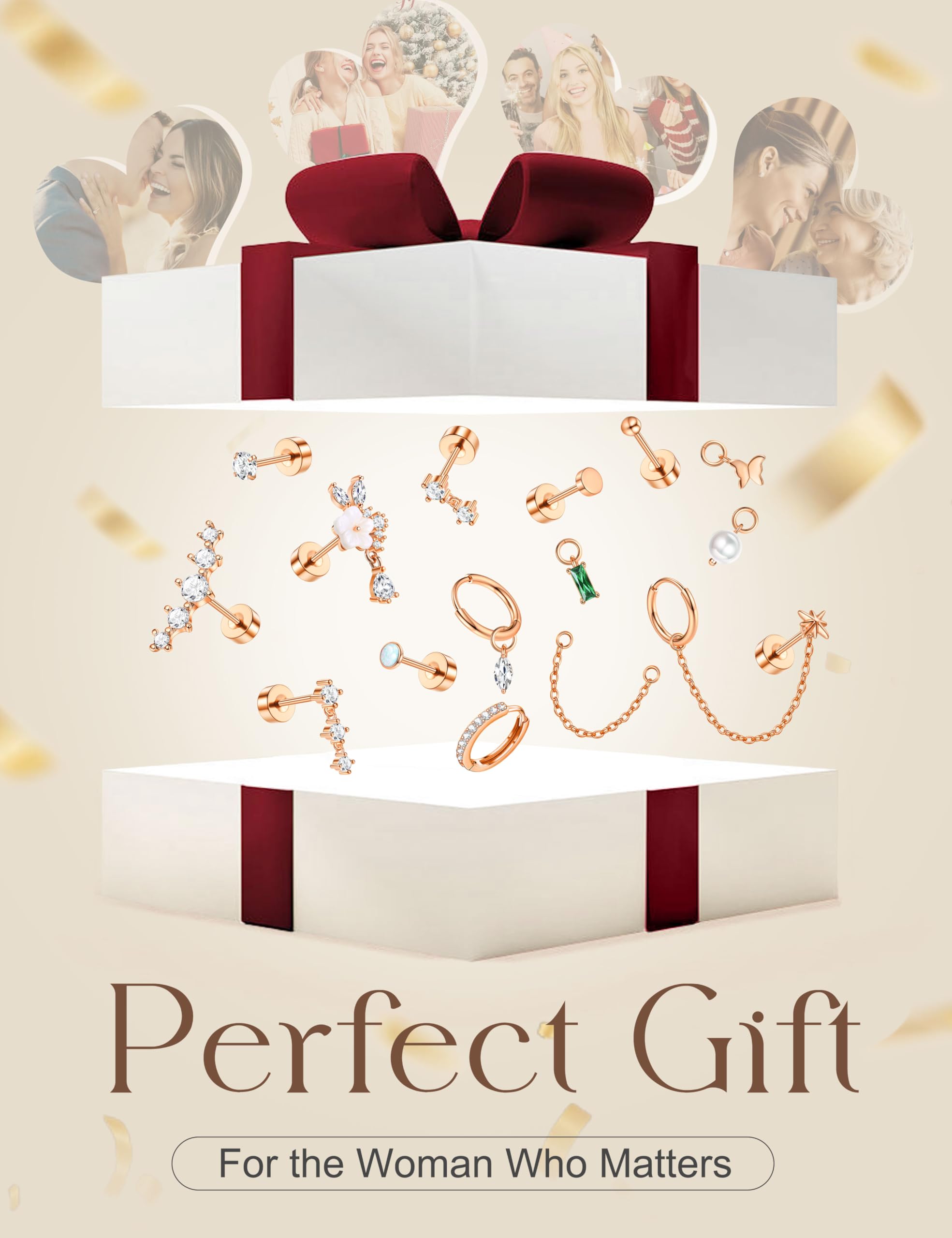 ORAZIO 16G Cartilage Earrings for Women - 14K Gold Plated Flat Back Earrings Hypoallergenic Surgical Stainless Steel Stud Hoop Earrings Set for Sensitive Ears Daith Conch Tragus Helix Piercing Jewelry