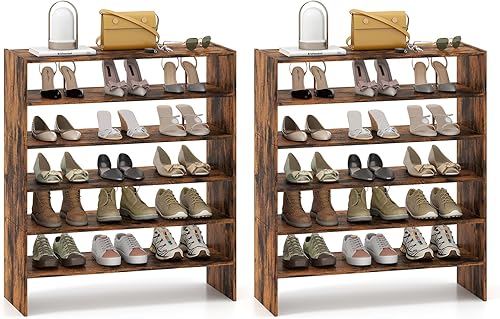 Miniatura 14 de Giantex zapatero vertical 3 en 1, organizador de almacenamiento de zapatos de 6 niveles con diseño apilable para 18 pares, estante de zapatos de