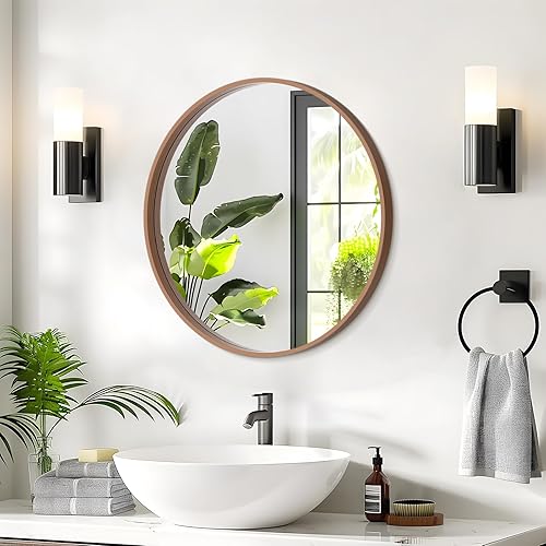 Miniatura 93 de WallBeyond Espejo redondo de madera de 24 pulgadas, espejo de pared circular para baño, espejo de pared redondo para decoración de pared, tocador
