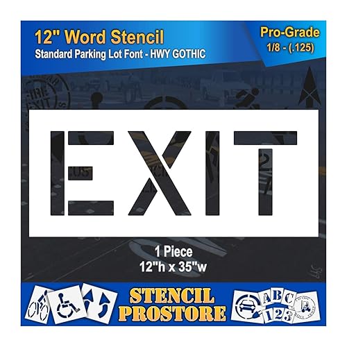 Plantillas de marcado de pavimento Plantilla EXIT de 12 pulgadas 12 pulgadas x 35 pulgadas x 18 pulgadas (128 mil) Grado profesional Plantillas de marcado de pavimento Plantilla EXIT de 12 pulgadas 12 pulgadas x 35 pulgadas x 18 pulgadas (128 mil) Grado profesional