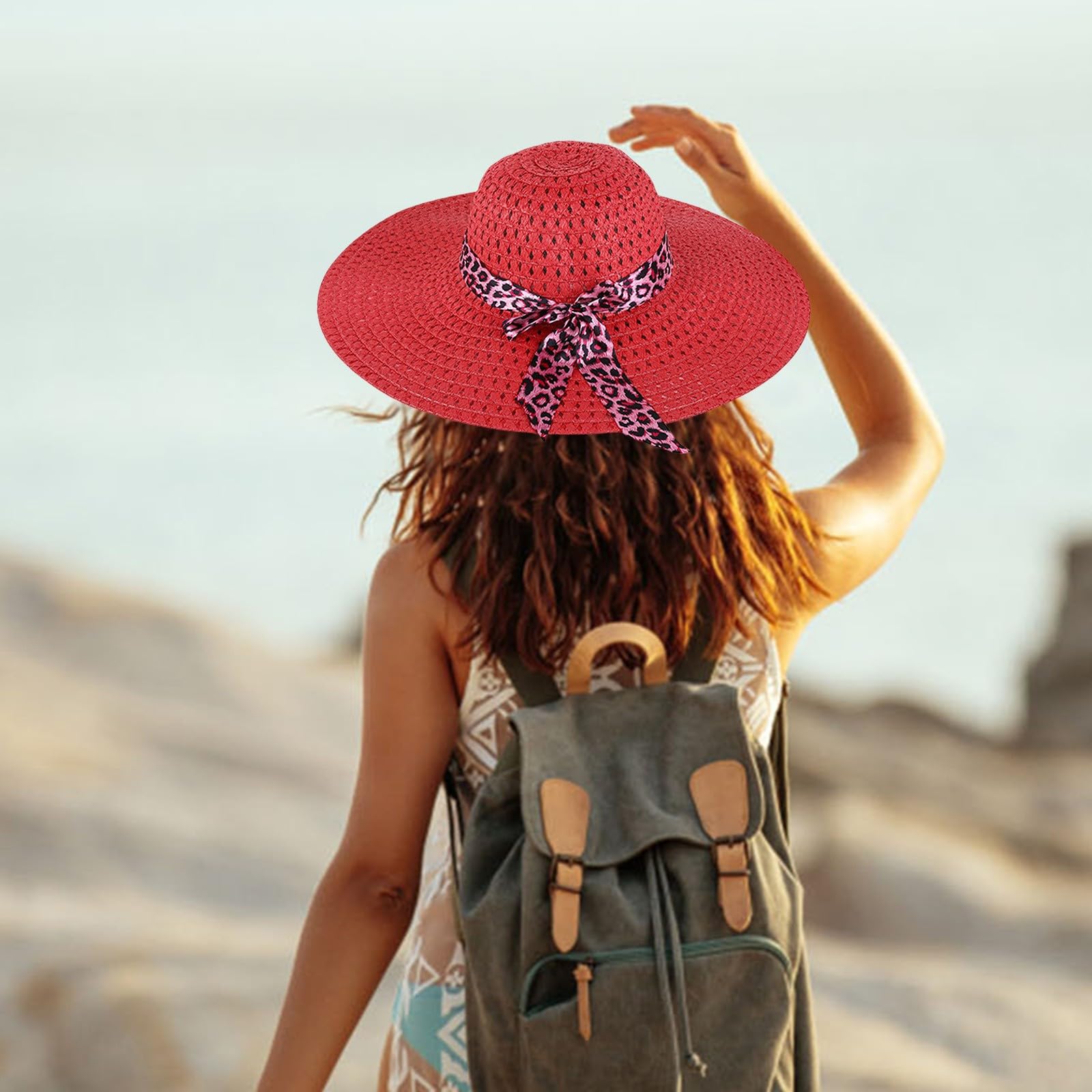Generico Casquette tressée pour femme, large, pliable et enroulable, adaptée pour le soleil et la plage, taille 50+