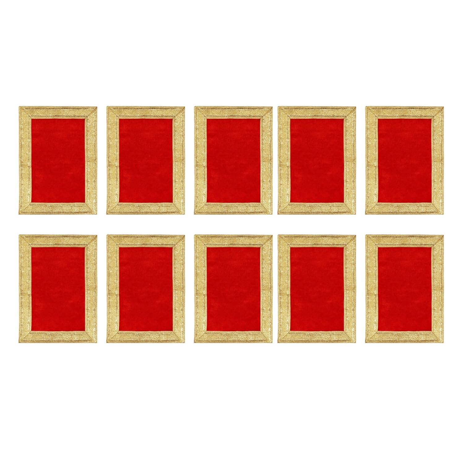 Red Velvet Pooja Chowki Cover with Golden Border, Set of 10, Rectangular-image-46
