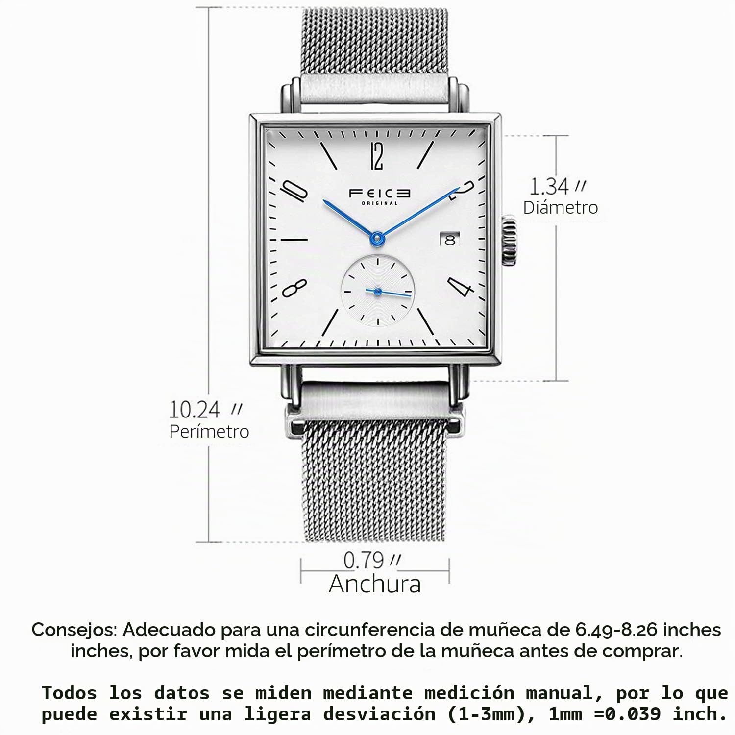 FEICE Reloj Automático Cuadrado Reloj Mecánico Bauhaus con Cristal Zafiro Reloj de Pulsera Mecánico da Moda Ø34 mm FM301