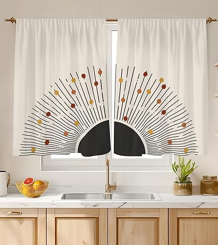 Cortinas de cocina (2 piezas) sobre el fregadero para ventana de baño, cafetería, sótano, cortinas para cocina, casa de campo, mini cortina corta,